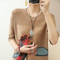 DBMG2023新款棉线短袖T恤夏季女复古彩色印花脸谱T恤上衣宽松针