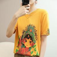 DBMG2023夏季新款中国风传统文化棉线针织衫套头戏曲青衣脸谱宽