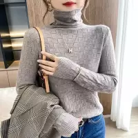 DBMG2023秋冬新款加厚堆堆领毛衣女方块装饰纯色长袖针织打底衫