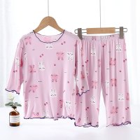 DBMG柔糯新款儿童空调服套装夏天薄款类似莫代尔女童睡衣套装七