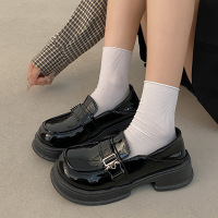 Three Sons简约ins式粗跟厚底乐福鞋女2023新款秋冬季圆头百搭英