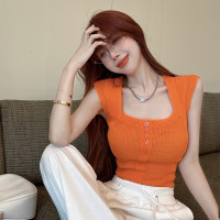 Jusen Shayu方领小飞袖内搭外穿针织吊带背心夏修身显瘦甜辣无袖