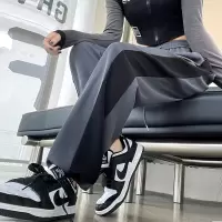 Ceba灰色西装裤女裤子春季新款休闲裤显瘦阔腿裤垂感直筒裤卫裤