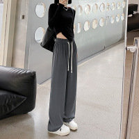 Ceba腰部做净边灰色阔腿裤垂感裤子女春季休闲裤女装雪纺西装裤