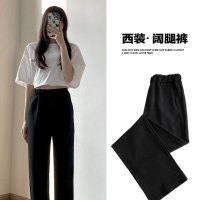 Ceba黑色西装阔腿裤女裤子春秋2023新款感垂感直筒休闲松紧腰西