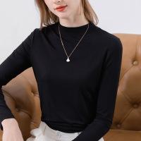 Ceba2023春夏新款女装莫代尔打底衫女中领长袖t恤内搭修身纯色上