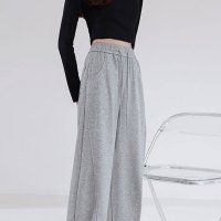 Ceba灰色运动裤女裤子春季2023新款春秋冬季直筒美式休闲阔腿香