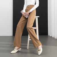 Brookings创意褶不规则休闲裤女2023春季后松紧高腰垂感拖地阔腿