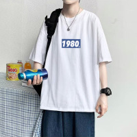 Three Sons港风宽松大码五分袖夏季棉质80后出生年份数字个性情