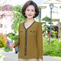 2023年春装小衫中年女装短款妈妈T恤装春秋上衣时尚桃心领套头衫