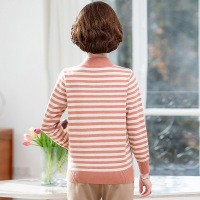 妈妈装春秋冬季新款洋气毛衣中老年女条纹领带套头针织打底衫上