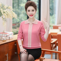 翻领2023兔年过年喜庆洋气大红色毛衣女中老年妈妈本命年红小衫