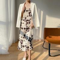 DBMG春季梅花单肩套头冰丝连衣裙女士V领宽松大码打底吊带裙女长