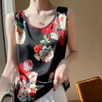 DBMG春季牡丹宽肩套头冰丝小背心女士圆领宽松大码上衣打底衫吊