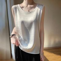 DBMG春季英文字母宽肩套头冰丝小背心女圆领宽松大码上衣打底衫