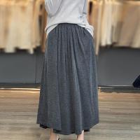 DBMG精纺羊毛针织半身裙女中长裙2023春季新款高腰A字裙显瘦百褶