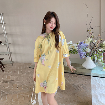 Ceba新中式缎面睡裙夏季冰丝薄款睡衣女气质国风家居服可外穿