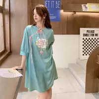 Ceba新中式缎面睡裙夏季冰丝薄款睡衣女气质国风家居服可外穿