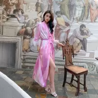 Ceba法式轻奢羽毛流霞垂虹缎面睡袍女夏婚礼度假晨袍睡袍女家居