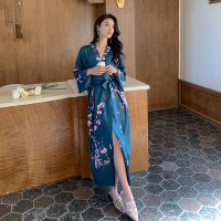 Ceba2023新款睡袍女春夏薄款冰丝缎面大气国风系带晨袍浴袍