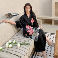 Ceba2023新款睡袍女春夏薄款冰丝缎面大气国风系带晨袍浴袍2669