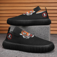 Ceba男鞋2023春季上新复古风飞织透气黑色休闲板鞋一脚蹬厚底运