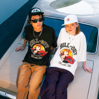 DBMG手绘趣味猫咪印花T恤2023春夏潮牌街头宽松短袖