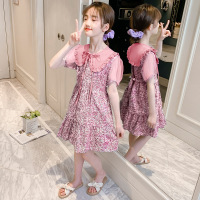 Brookings女童泡泡袖裙子2023夏季新款儿童时尚碎花连衣裙中大童