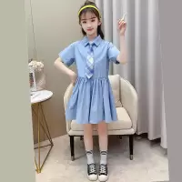 Brookings女童连衣裙2023夏装新款中大童网红时髦洋气衬衫领学院