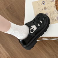 Three Sons休闲简约黑色感厚底凉鞋女2023年新款夏季复古百搭沙