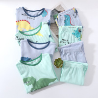 DBMG儿童夏天薄款家居服套装春夏 男童睡衣套装恐龙水印长袖长裤