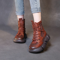 DBMG头层牛皮网靴系带厚底欧美风凉靴马丁靴女春夏新款洞洞靴子