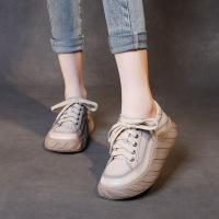 DBMG休闲女鞋魔术贴运动风板鞋春秋新款低帮拼色松糕鞋牛皮小白