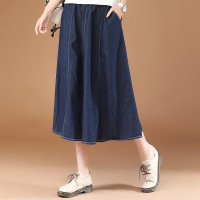 Brookings2023年春夏新款松紧腰休闲文艺中长款牛仔半身裙女a字