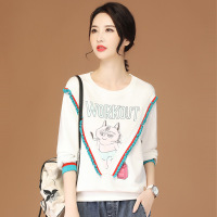 Brookings美式复古印花圆领白色卫衣女2023年春装新款长袖t恤女