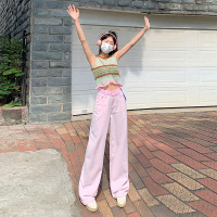 Ceen Bulled糖果色牛仔裤女2023年春季新款高腰宽松显瘦阔腿拖地