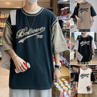 Brookings夏季短袖男潮牌ins潮流宽松韩版半袖字母大码男装胖子