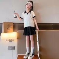 Three Sons女童套装夏装2023新款洋气中大童时尚女孩短袖百褶裙