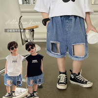Jusen Shayu儿童短裤2023童酷夏季帅气男童休闲五分裤韩版方块破