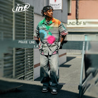 DBMG数字化条纹艺术泡泡纱衬衫2023街头宽松男式短袖衬衫