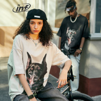 DBMG200克大幅杜宾犬英文印花2023夏季潮牌街头宽松短袖