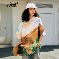 DBMG泡泡纱度假油画印领衬衫2023春夏款街头休闲衬衫