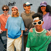 DBMG街头渐变纯色洗水做旧T恤2023夏季潮牌宽松男士短袖