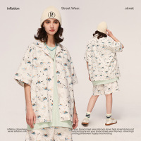 DBMG日系泡泡纱度假迷彩领衬衫2023春夏款街头休闲衬衫