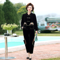 妈妈金丝绒套装2023新款时尚洋气中年人春秋女装中老年开衫两件