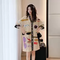 Ceba缎面雪纺睡衣女士夏季俏皮可爱太阳镜宽松开衫大版睡裙