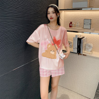 Ceba睡衣女夏季丝绸冰丝俏皮爱格熊短袖短裤两件套薄款家居服