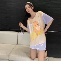 Ceba睡衣女夏季丝绸冰丝可爱翅膀猫短袖短裤两件套薄款家居服