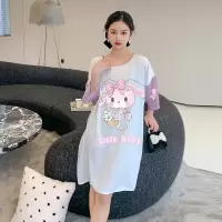 Ceba睡裙女士睡衣裙子夏天薄款短袖缎面中长款家居服大码可外穿2
