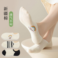 Ceba3双袜子女船袜春秋浅口薄款夏季隐形棉袜防滑不掉跟纯色短袜